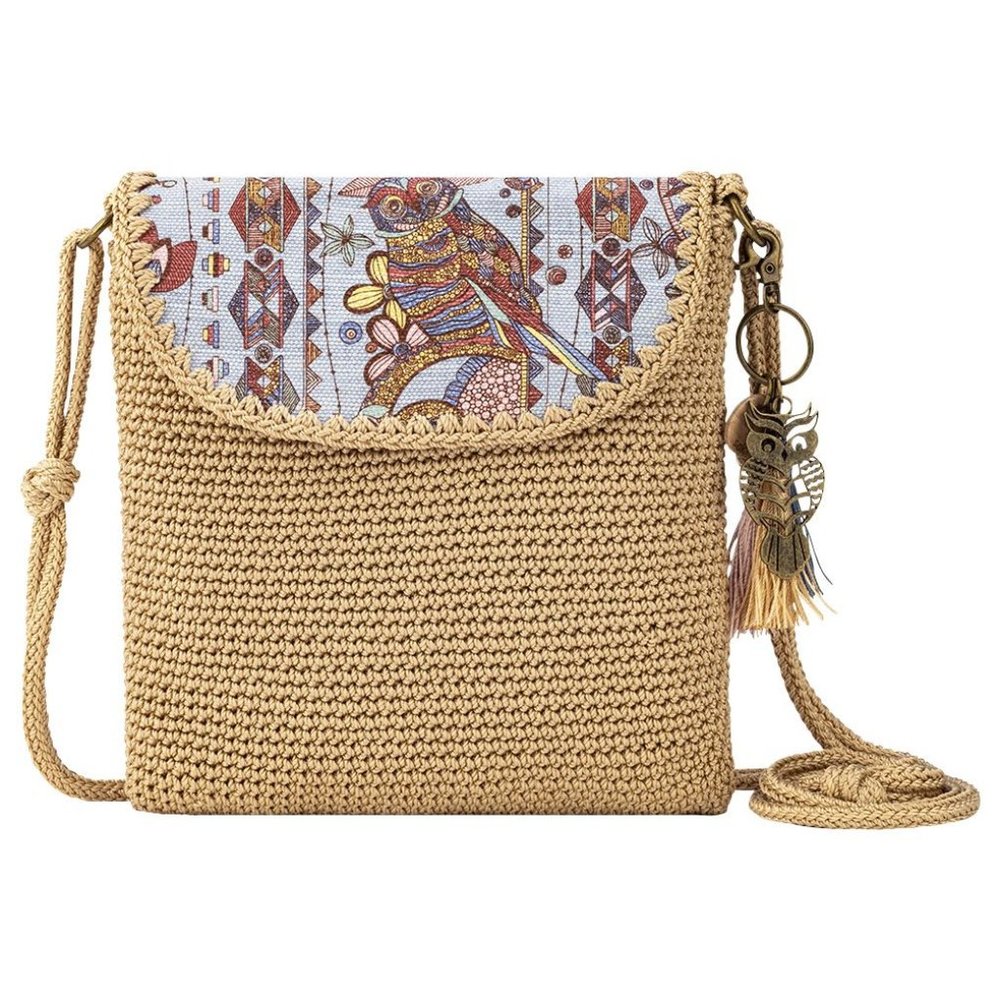 SAKROOTS Women's Tan Sayulita Crochet Flap Crossbody Bag